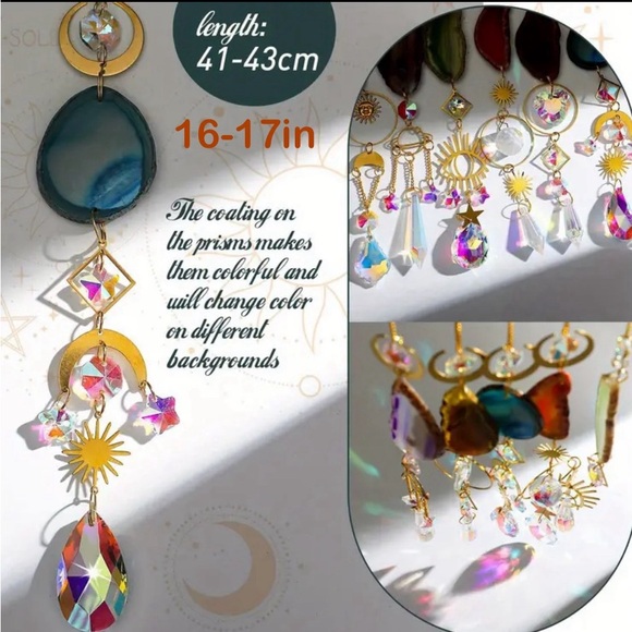 Set of 6 Crystal Suncatchers - Sparkling Hanging with Prisms, Agate Slices - Picture 3 of 7